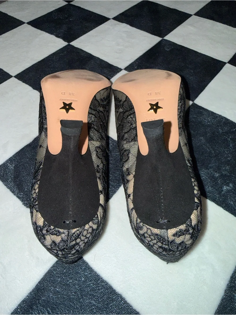 Dior Black Lace Pointed-Toe Heels with Nude Insole